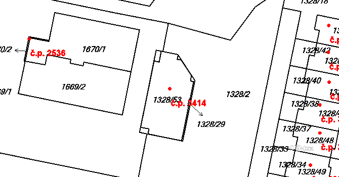 Kladno 3414 na parcele st. 1328/53 v KÚ Kladno, Katastrální mapa