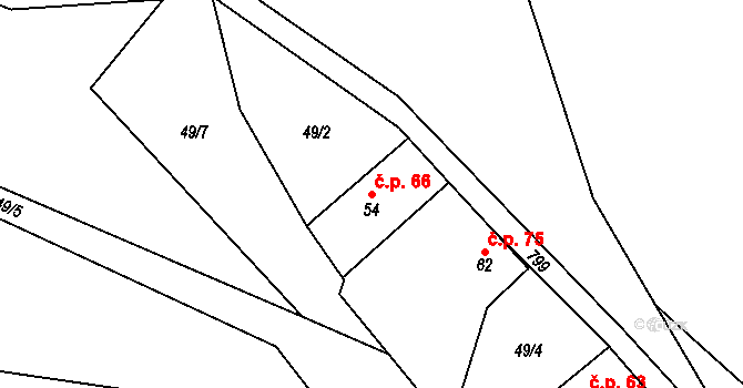 Lašovice 66 na parcele st. 54 v KÚ Lašovice, Katastrální mapa