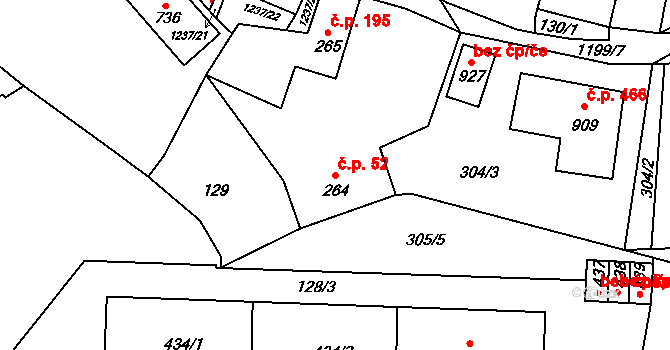 Vlachovo Březí 52 na parcele st. 264 v KÚ Vlachovo Březí, Katastrální mapa