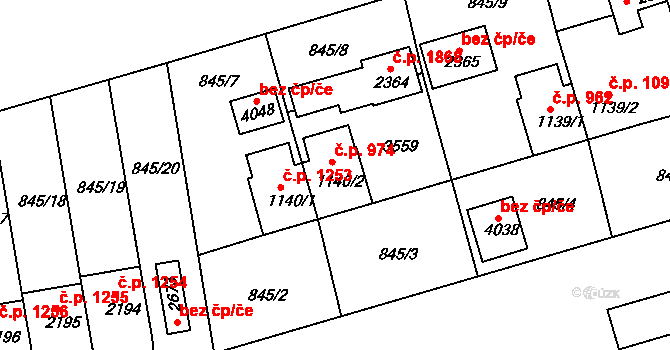 Humpolec 974 na parcele st. 1140/2 v KÚ Humpolec, Katastrální mapa