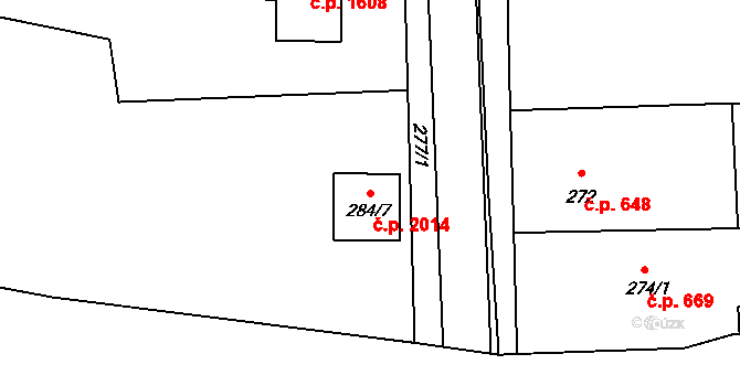 Úvaly 2014 na parcele st. 284/7 v KÚ Úvaly u Prahy, Katastrální mapa