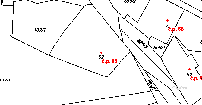Chocenice 23 na parcele st. 59 v KÚ Chocenice, Katastrální mapa