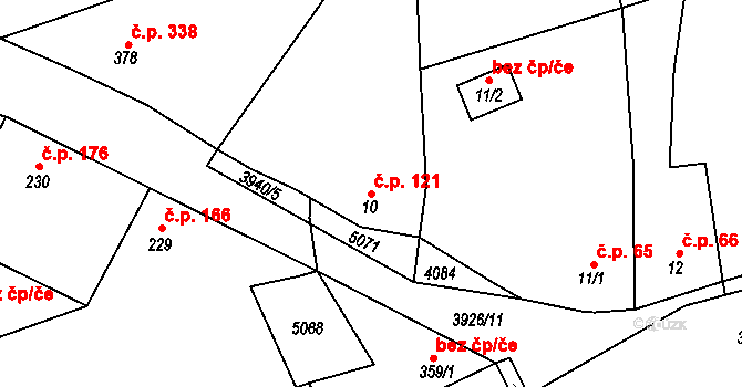Kryry 121 na parcele st. 10 v KÚ Kryry, Katastrální mapa