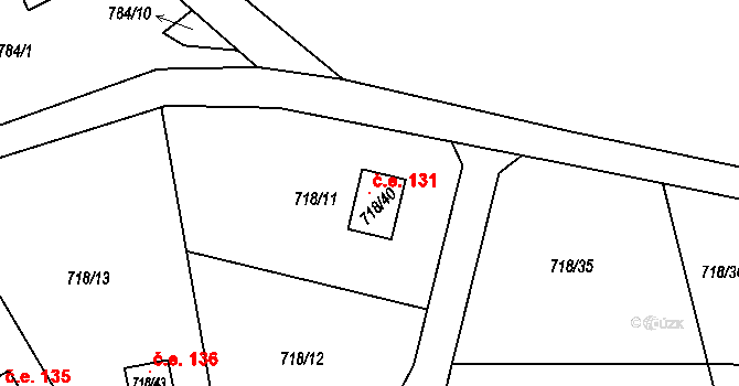 Větrný Jeníkov 131 na parcele st. 718/40 v KÚ Větrný Jeníkov, Katastrální mapa