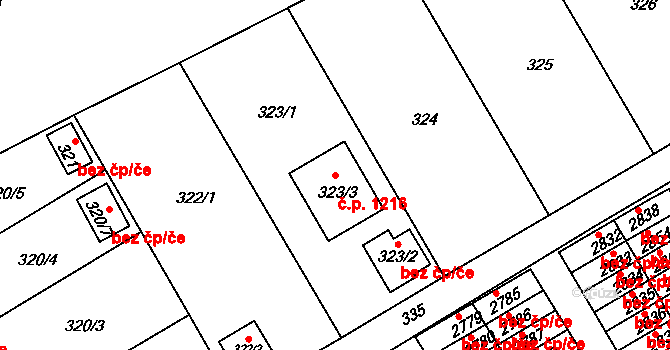 Lyžbice 1216, Třinec na parcele st. 323/3 v KÚ Lyžbice, Katastrální mapa