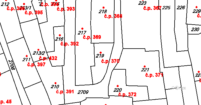 Dobruška 370 na parcele st. 219 v KÚ Dobruška, Katastrální mapa