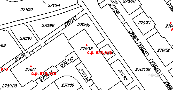 Dobruška 974,975 na parcele st. 270/15 v KÚ Dobruška, Katastrální mapa