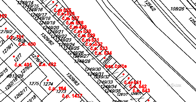 Hustopeče 535 na parcele st. 1249/27 v KÚ Hustopeče u Brna, Katastrální mapa