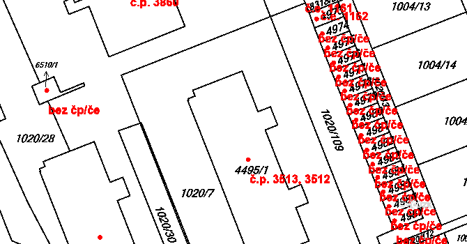 Kroměříž 3512,3513 na parcele st. 4495/1 v KÚ Kroměříž, Katastrální mapa