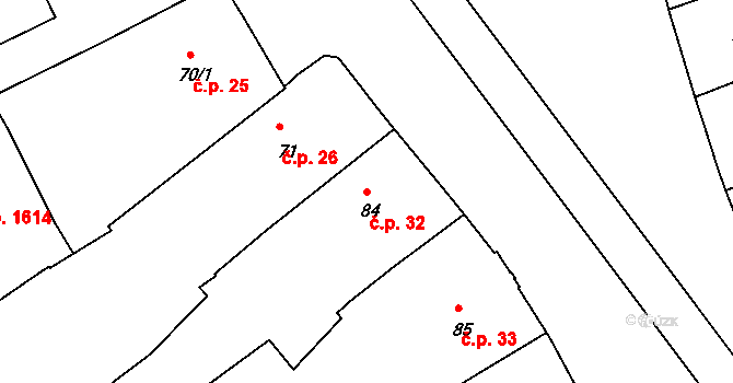 Holešov 32 na parcele st. 84 v KÚ Holešov, Katastrální mapa
