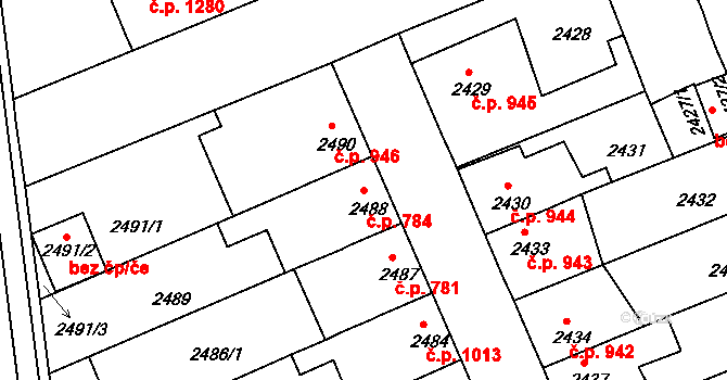 Holešov 784 na parcele st. 2488 v KÚ Holešov, Katastrální mapa