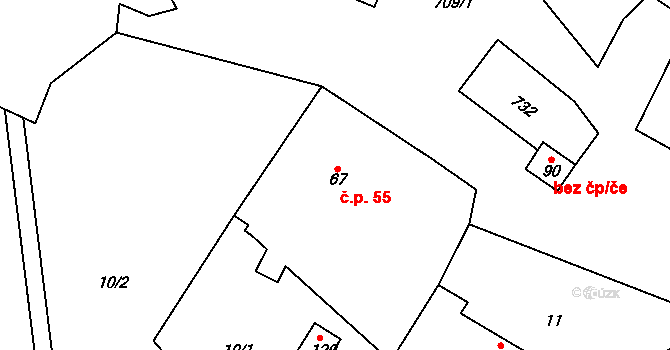 Polomí 55 na parcele st. 67 v KÚ Polomí, Katastrální mapa