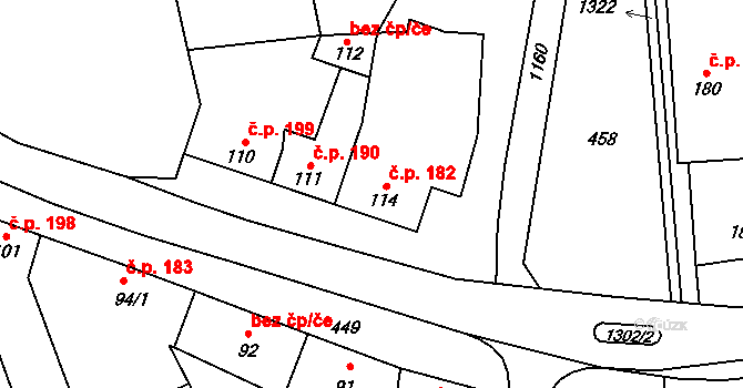 Pivín 182 na parcele st. 114 v KÚ Pivín, Katastrální mapa