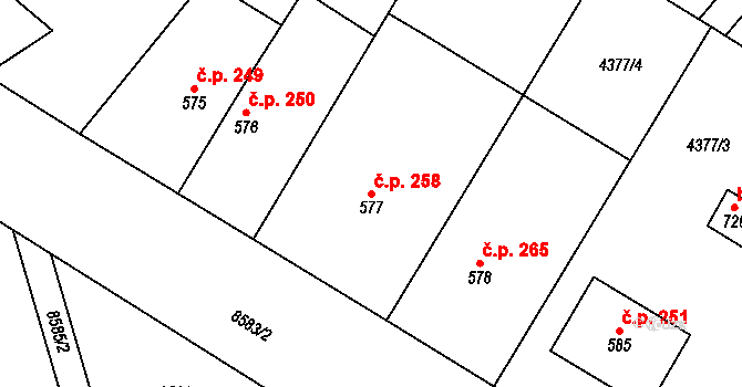 Olbramovice 258 na parcele st. 577 v KÚ Olbramovice u Moravského Krumlova, Katastrální mapa