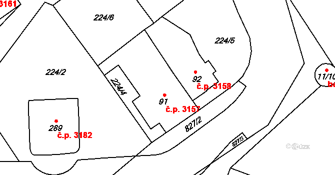Znojmo 3157 na parcele st. 91 v KÚ Znojmo-Hradiště, Katastrální mapa