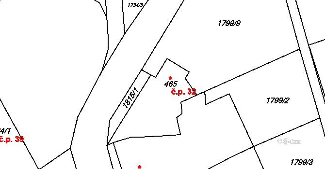 Lipník nad Bečvou III-Nové Dvory 32, Lipník nad Bečvou na parcele st. 465 v KÚ Nové Dvory nad Bečvou, Katastrální mapa
