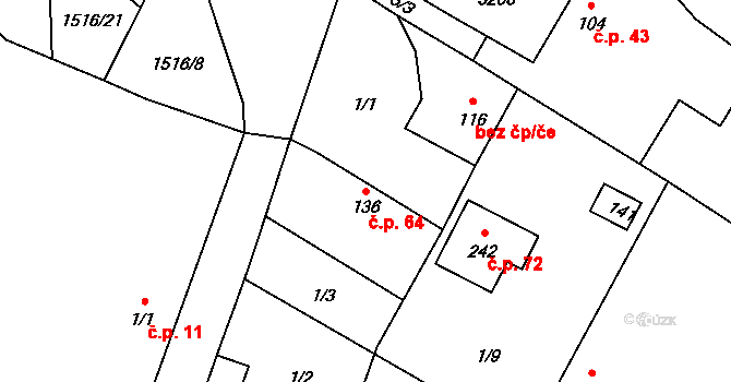 Chabeřice 64 na parcele st. 136 v KÚ Chabeřice, Katastrální mapa