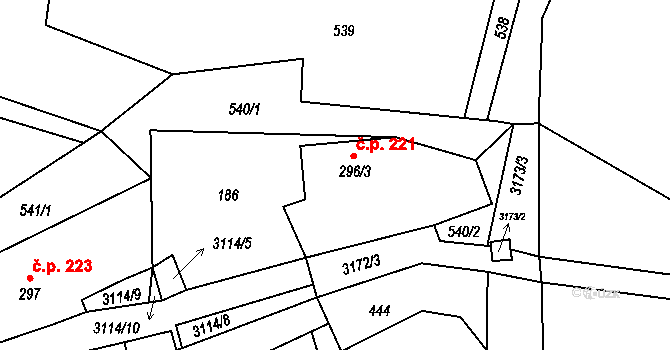 Bečov nad Teplou 221 na parcele st. 296/3 v KÚ Bečov nad Teplou, Katastrální mapa
