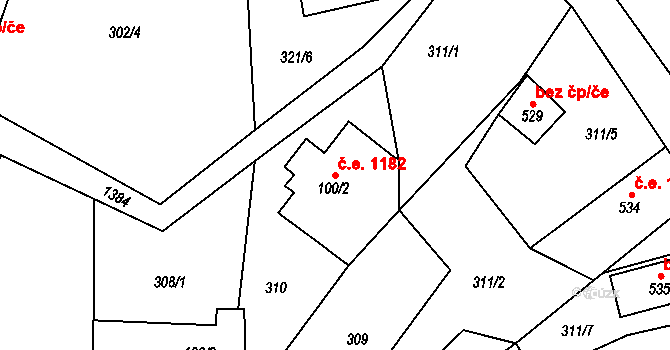 Janov nad Nisou 1182 na parcele st. 100/2 v KÚ Janov nad Nisou, Katastrální mapa