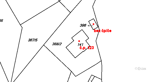 Huť 123, Pěnčín na parcele st. 141 v KÚ Huť, Katastrální mapa