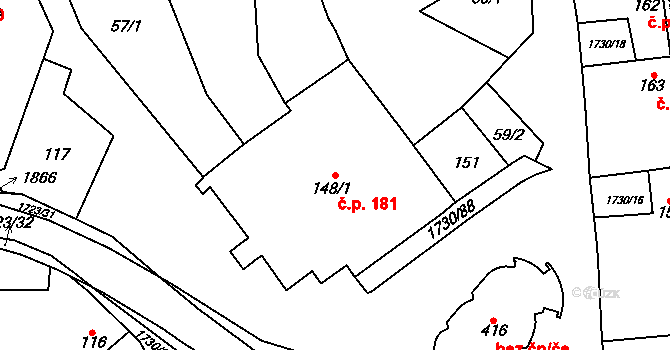 Bukovany 181 na parcele st. 148/1 v KÚ Bukovany u Kyjova, Katastrální mapa