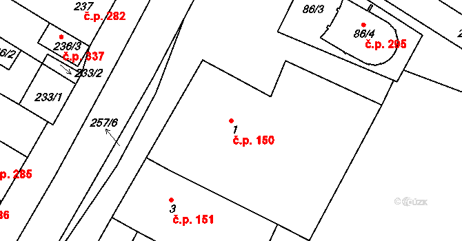 Milokošť 150, Veselí nad Moravou na parcele st. 1 v KÚ Milokošť, Katastrální mapa