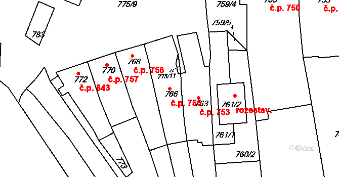 Slavkov u Brna 755 na parcele st. 766 v KÚ Slavkov u Brna, Katastrální mapa