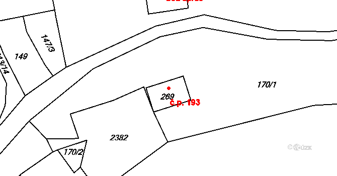 Sosnová 193 na parcele st. 269 v KÚ Sosnová, Katastrální mapa