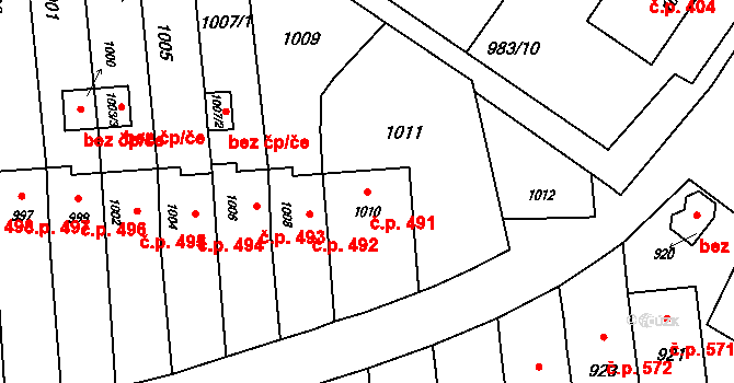 Horní Těrlicko 491, Těrlicko na parcele st. 1010 v KÚ Horní Těrlicko, Katastrální mapa