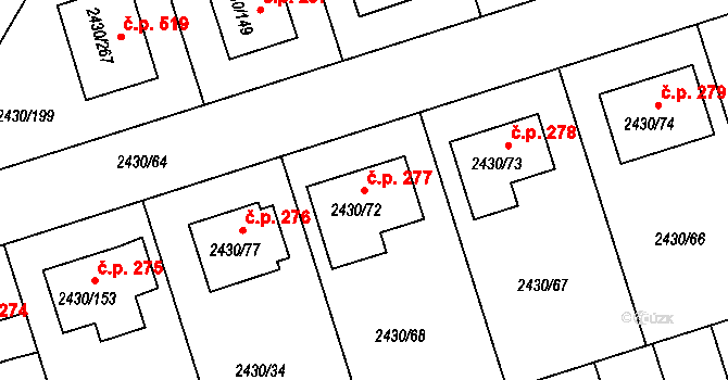 Dačice V 277, Dačice na parcele st. 2430/72 v KÚ Dačice, Katastrální mapa