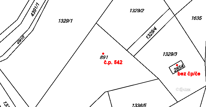 Ostravice 542 na parcele st. 891 v KÚ Ostravice 1, Katastrální mapa