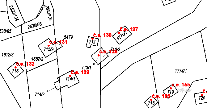 Chyňava 128 na parcele st. 713/1 v KÚ Chyňava, Katastrální mapa