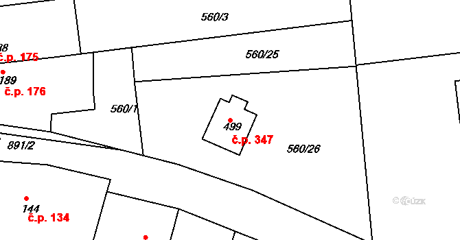 Předměřice nad Labem 347 na parcele st. 499 v KÚ Předměřice nad Labem, Katastrální mapa