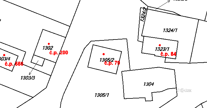 Komárov 79 na parcele st. 1305/2 v KÚ Komárov u Hořovic, Katastrální mapa