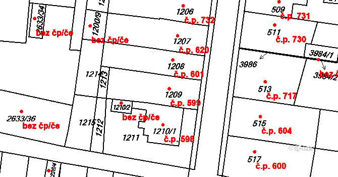 Předměstí 599, Moravská Třebová na parcele st. 1209 v KÚ Moravská Třebová, Katastrální mapa