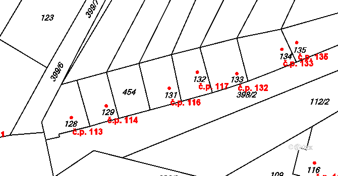 Lounky 116, Chodouny na parcele st. 131 v KÚ Lounky, Katastrální mapa