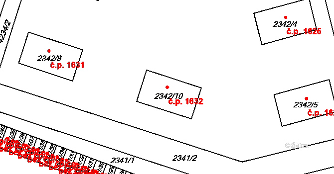 Roudnice nad Labem 1632 na parcele st. 2342/10 v KÚ Roudnice nad Labem, Katastrální mapa