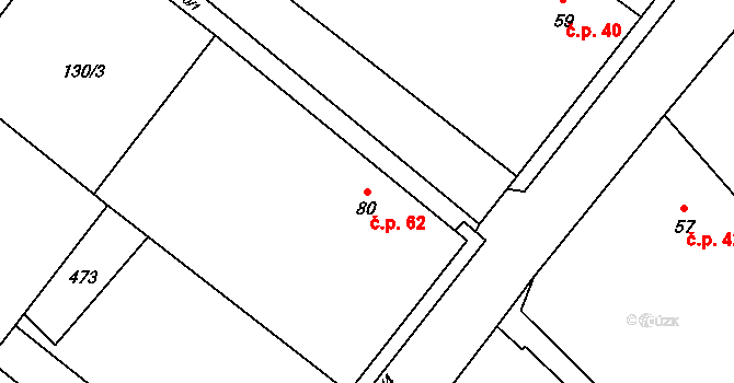 Psinice 62, Libáň na parcele st. 80 v KÚ Psinice, Katastrální mapa