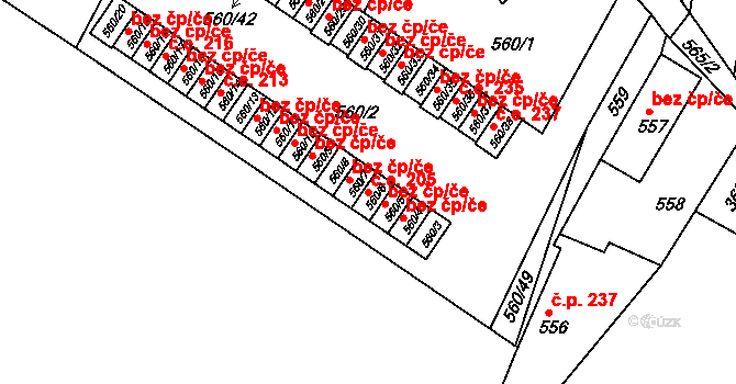 Novosedlice 205 na parcele st. 560/6 v KÚ Novosedlice, Katastrální mapa