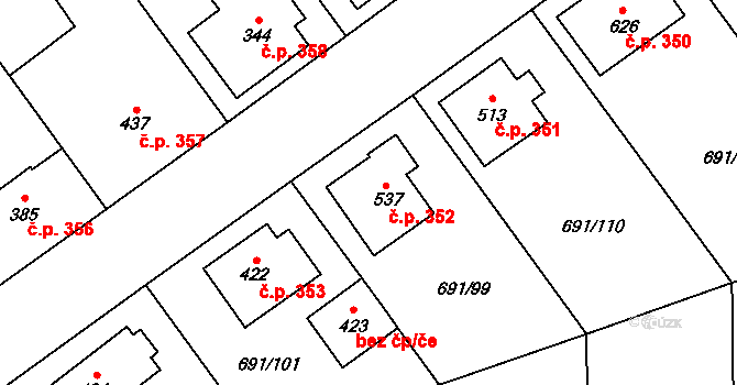 Hrotovice 352 na parcele st. 537 v KÚ Hrotovice, Katastrální mapa