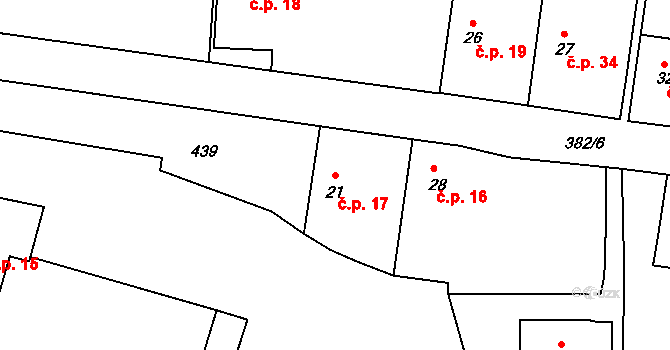 Topol 17, Chrudim na parcele st. 21 v KÚ Topol, Katastrální mapa