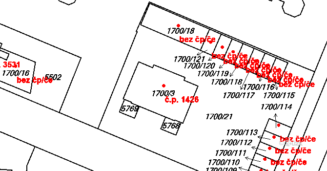 Břeclav 1426 na parcele st. 1700/3 v KÚ Břeclav, Katastrální mapa