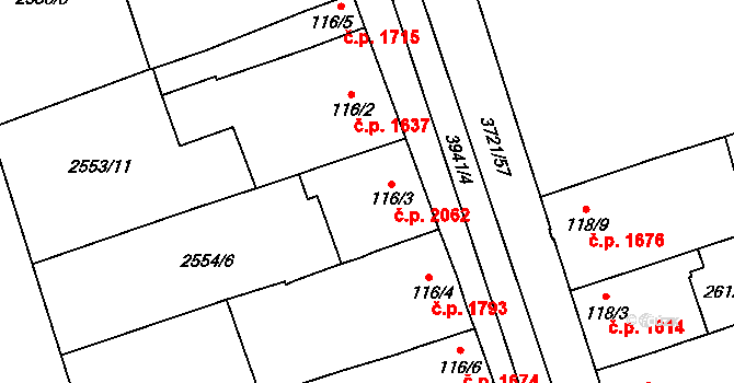 Břeclav 2062 na parcele st. 116/3 v KÚ Břeclav, Katastrální mapa
