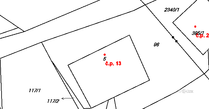 Bedřichov 13, Horní Stropnice na parcele st. 5 v KÚ Bedřichov u Horní Stropnice, Katastrální mapa