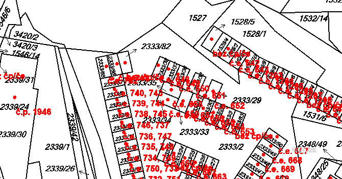 Pelhřimov 658 na parcele st. 2333/35 v KÚ Pelhřimov, Katastrální mapa