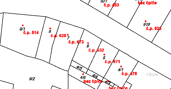 Teplice 632 na parcele st. 6 v KÚ Teplice, Katastrální mapa