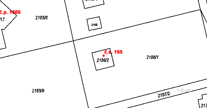 Frýdlant 165, Frýdlant nad Ostravicí na parcele st. 2186/2 v KÚ Frýdlant nad Ostravicí, Katastrální mapa