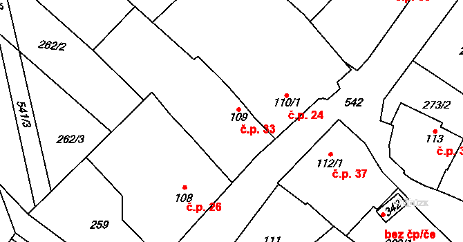 Březové 33, Litovel na parcele st. 109 v KÚ Unčovice, Katastrální mapa
