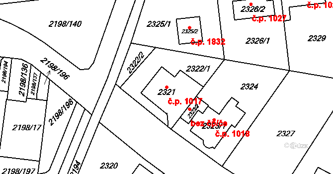 Horní Počernice 1017, Praha na parcele st. 2321 v KÚ Horní Počernice, Katastrální mapa