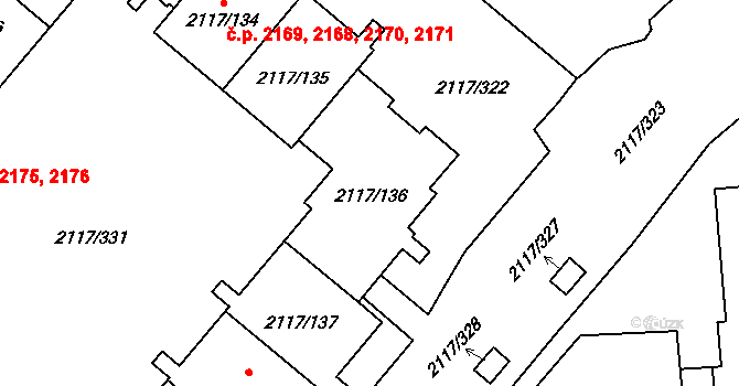 Chodov 2168,2169,2170,2171, Praha na parcele st. 2117/136 v KÚ Chodov, Katastrální mapa